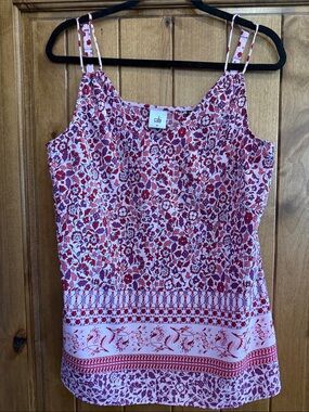 CAbi Indira Red & Pink Floral Border-Print Silk Cami